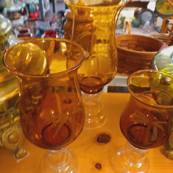 3pc. Set Amber glass candle holder - Picture 6 of 8